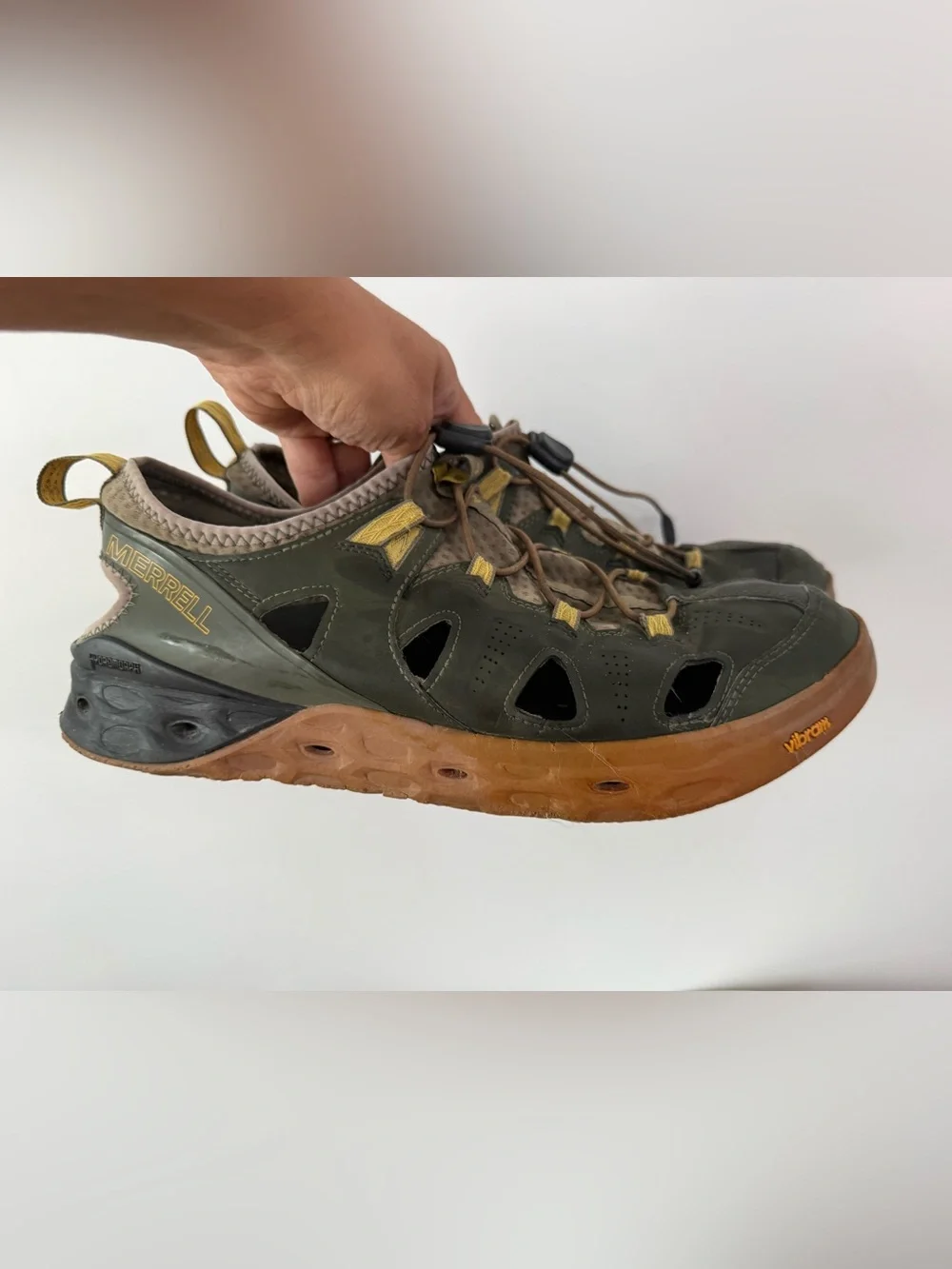 Merrell Men's Tideriser Sieve Boat Shoes Sandals Olive Green J84819 | Size 12